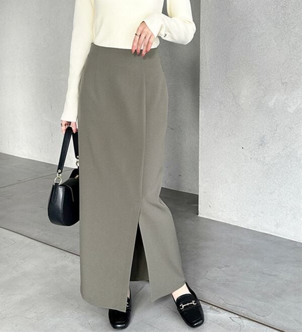 GeeRA（ジーラ）の「オンオフ着られる！スリットタイトスカート（ロングスカート）」｜チャコールグレー