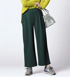 VINNO（ヴィノ）の「ウール調あったかワイドパンツ（ワイドパンツ・ガウチョ）」｜グリーン
