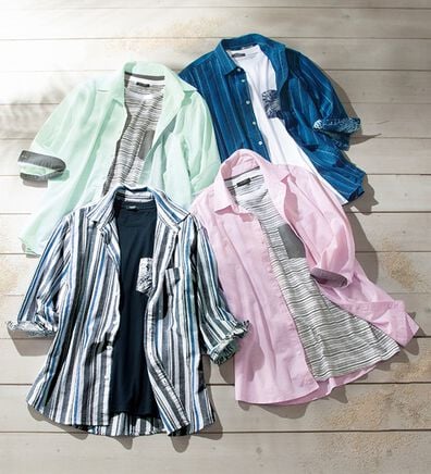 「ひんやり綿麻即戦力アンサンブルセット（メンズシャツ）」