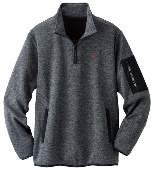 「＜ポロ・ビーシーエス＞裏フリースハーフジップトレーナー（メンズトレーナー）」｜杢チャコールグレー