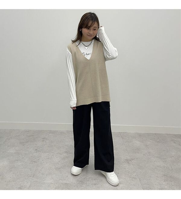 BELLUNA（ベルーナ）の「キレイ見えウエストデザインワイドストレートパンツ（ワイドパンツ・ガウチョ）」｜詳細画像