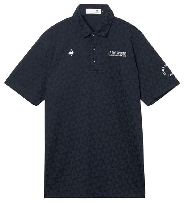 「＜ルコック＞ゴルフ　トライアングルジャガード半袖シャツ（メンズシャツ）」｜ネイビー