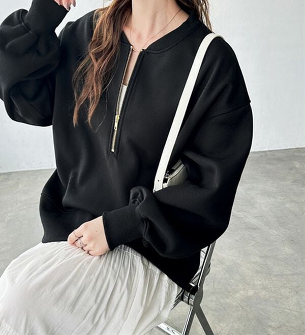 GeeRA（ジーラ）の「【ラク&times;きれい】ハーフジップ裏起毛スウェット（トレーナー・スウェット）」｜ブラック