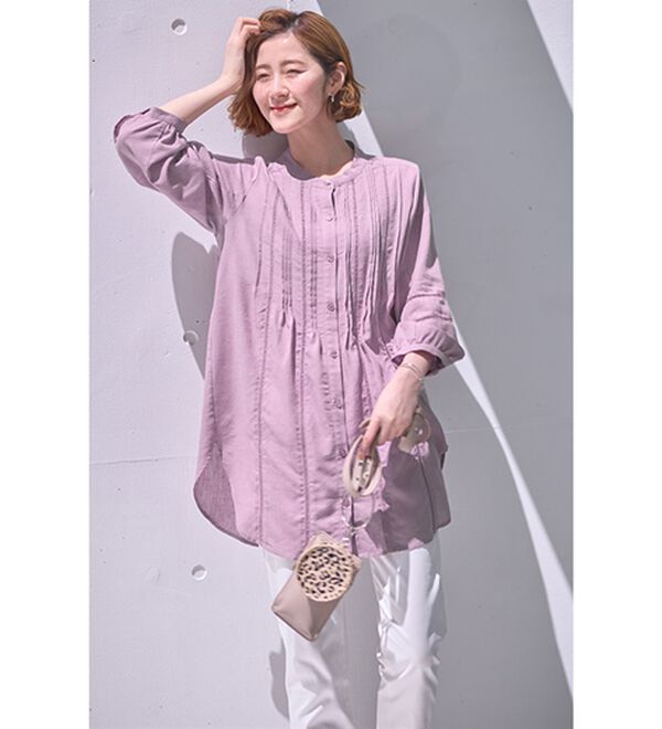 BELLUNA（ベルーナ）の「機能付リネン混ピンタック使いシャツチュニック（チュニック）」｜詳細画像