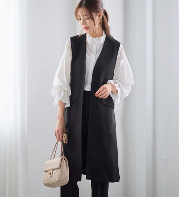 GeeRA（ジーラ）の「【２点セット】ロングジレセットアップスーツ（パンツスーツ）」｜ブラック