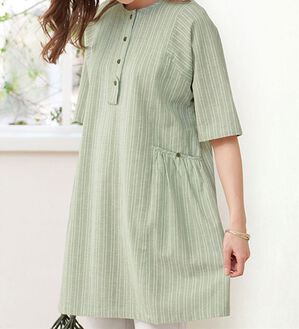 BELLUNA（ベルーナ）の「さらさら綿麻ストライプチュニック（チュニック）」｜詳細画像