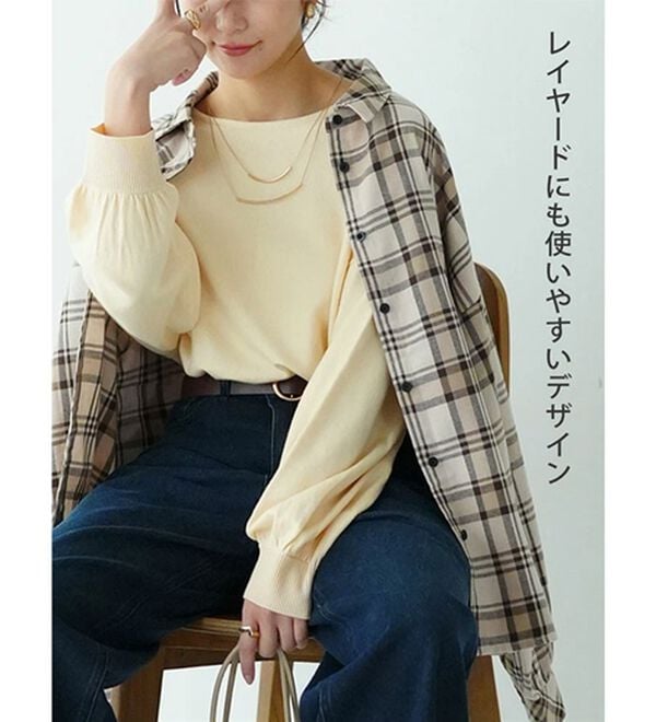 A HAPPY MARILYN（アハッピーマリリン）の「【３Ｌ～８Ｌ】肌が見えすぎないボートネックと首くるしくないタートルから選べる もっちりニットトップス（ニット・セーター）」｜詳細画像