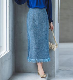 RANAN（ラナン）の「フリンジツイードマーメイドスカート（ロングスカート）」｜ブルー系
