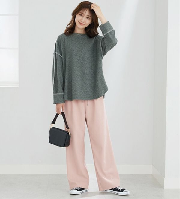 BELLUNA（ベルーナ）の「ニットソー素材ブランケットステッチプルオーバー（カットソー）」｜詳細画像