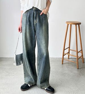 GeeRA（ジーラ）の「美脚見え！２ボタンウエストワイドデニムパンツ（フルレングスパンツ）」｜詳細画像