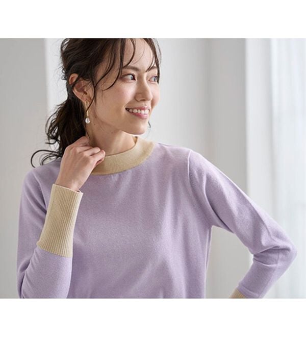 BELLUNA（ベルーナ）の「ラメ入り配色ニットプルオーバー（ニット・セーター）」｜詳細画像