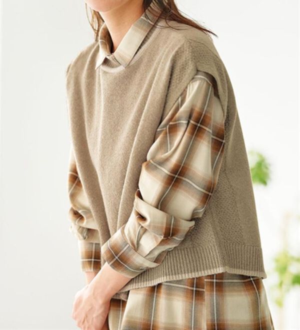 新品未使用 TAN ニットベスト ニット 12Gミラノ配色 ベスト レディース(M ベージュ): 東京シャツ公式