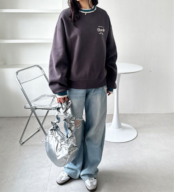 GeeRA（ジーラ）の「ラインリブエンブロイダリー裏起毛スウェット（カットソー）」｜詳細画像