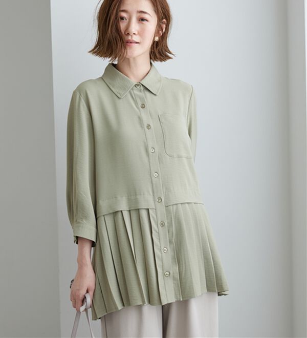 BELLUNA（ベルーナ）の「【UVカット】機能付！裾プリーツ切替チュニック（チュニック）」｜詳細画像