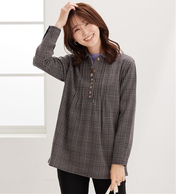 BELLUNA（ベルーナ）の「【ふわふわ裏ファー】パチパチしにくい裏ファーオーバーブラウス（ブラウス）」｜詳細画像