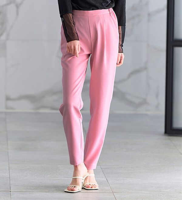 RANAN（ラナン）の「【選べる股下】美脚シルエットタックパンツ（股下６１・６５ｃｍ）（フルレングスパンツ）」｜ライトピンク