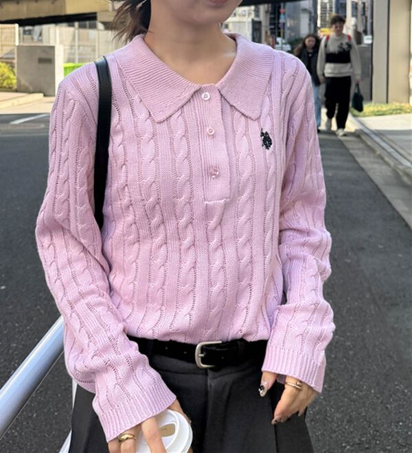 RANAN（ラナン）の「＜U.S.POLO ASSN.＞刺繍長袖ケーブルポロニット（ニット・セーター）」｜詳細画像