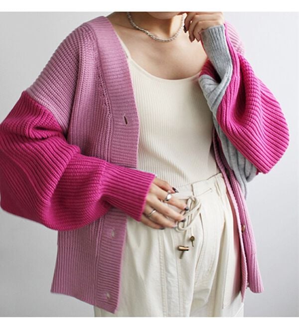 GeeRA（ジーラ）の「前後２ＷＡＹブロック配色ニット（ニットカーディガン）」｜詳細画像