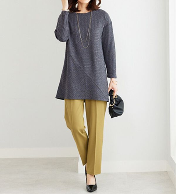 BELLUNA（ベルーナ）の「杢調テレコ素材切替デザインチュニック（チュニック）」｜詳細画像