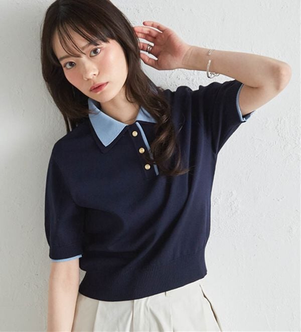 RANAN（ラナン）の「【６つの機能付】ひんやりダブルカラーポロニット（ニット・セーター）」｜詳細画像