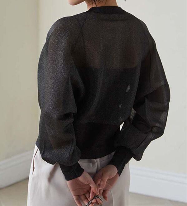 RANAN（ラナン）の「シルバーボタンシアーニットカーデ（ニットカーディガン）」｜詳細画像