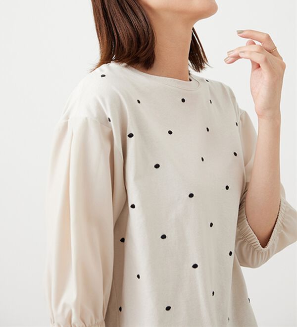 BELLUNA（ベルーナ）の「ドット刺しゅうデザイン袖切替プルオーバー（カットソー）」｜詳細画像