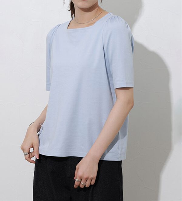 Pierrot（ピエロ）の「接触冷感スクエアネックパフスリーブＴシャツ（カットソー）」｜詳細画像