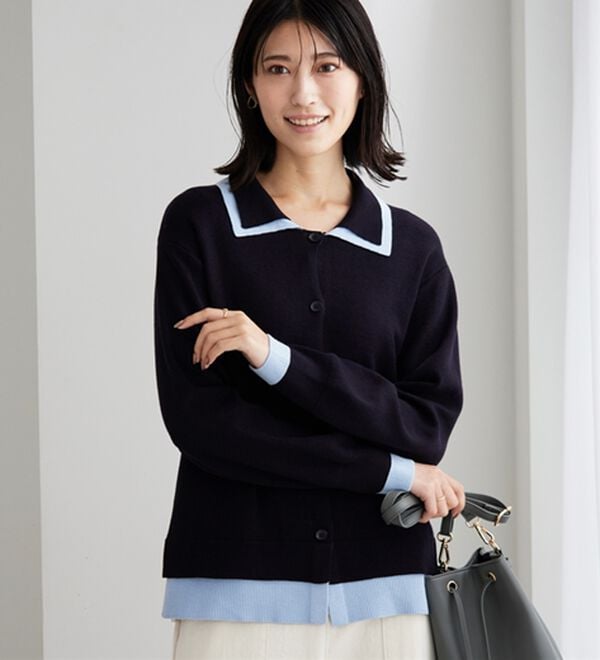 BELLUNA（ベルーナ）の「配色衿デザインニットカーディガン（ニットカーディガン）」｜詳細画像
