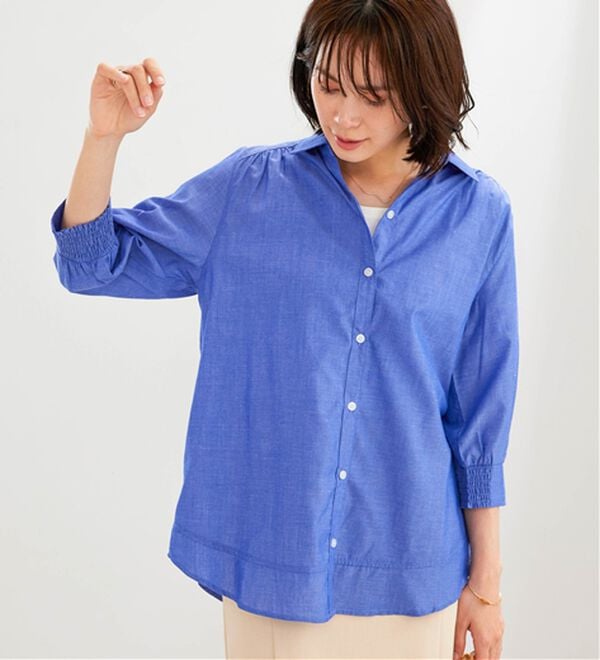 BELLUNA（ベルーナ）の「サラリ快適！ギャザー使いシャツチュニック（チュニック）」｜詳細画像