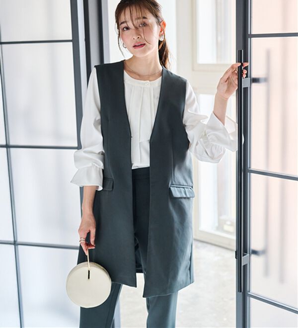 RANAN（ラナン）の「【２点セット】防シワ！ロングジレセットアップ（パンツスーツ）」｜詳細画像