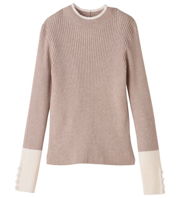 GeeRA（ジーラ）の「配色デザインくるみボタン付リブニット（ニット・セーター）」｜詳細画像