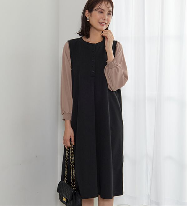 BELLUNA（ベルーナ）の「ヘンリーネック袖切替デザインワンピース（その他ワンピース）」｜詳細画像