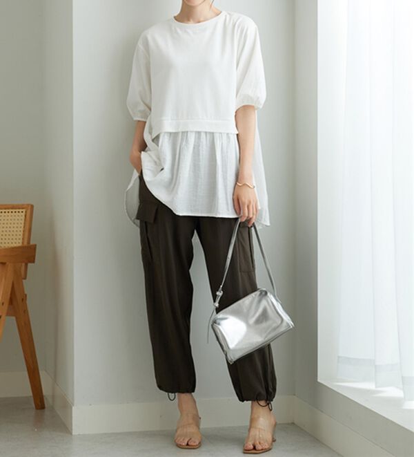 BELLUNA（ベルーナ）の「ギャザー使い異素材切替ふんわりチュニック（チュニック）」｜詳細画像