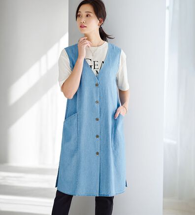 BELLUNA（ベルーナ）の「細見せ！切替デニムチュニックベスト（ジャンパースカート）」