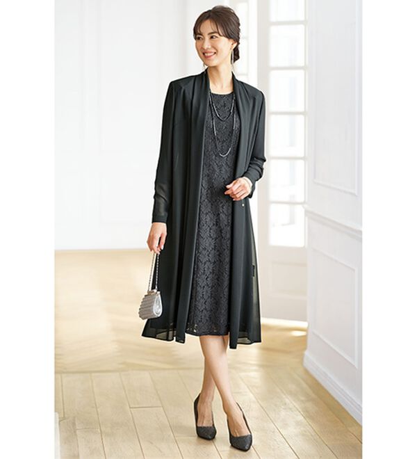 軽やかロングジャケットレースワンピースアンサンブル - ベルーナ【公式】 