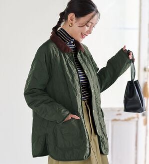 BELLUNA（ベルーナ）の「＜＆ｃｏｃｏｃｈｉ＞配色コーデュロイ衿中わたキルトコート（ハーフコート）」｜詳細画像