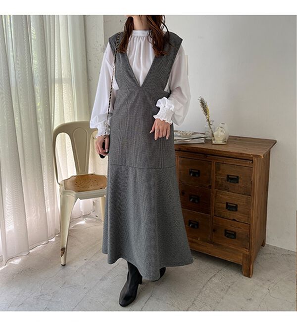 GeeRA（ジーラ）の「前後２ＷＡＹウールライクチェックジャンパースカート（ジャンパースカート）」｜詳細画像