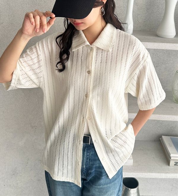 GeeRA（ジーラ）の「透かし編カットソーポロ衿シャツ（シャツ）」｜詳細画像