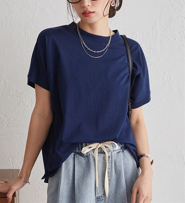 RANAN（ラナン）の「【選べる袖丈】【ひんやり・ＵＶ】＜BC＞綿100％プチハイネックＴシャツ（カットソー）」｜詳細画像