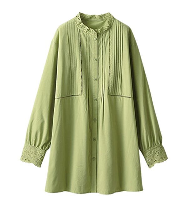 BELLUNA（ベルーナ）の「上品に着映える！衿＆袖レース切替シャツチュニック（チュニック）」｜詳細画像