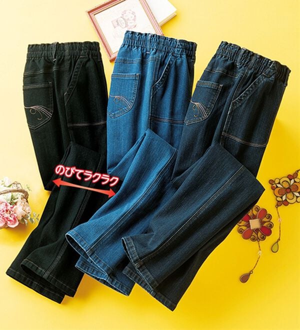 ルフラン（ルフラン）の「【３本組】配色使い裏起毛やわらかデニムパンツ（フルレングスパンツ）」｜詳細画像