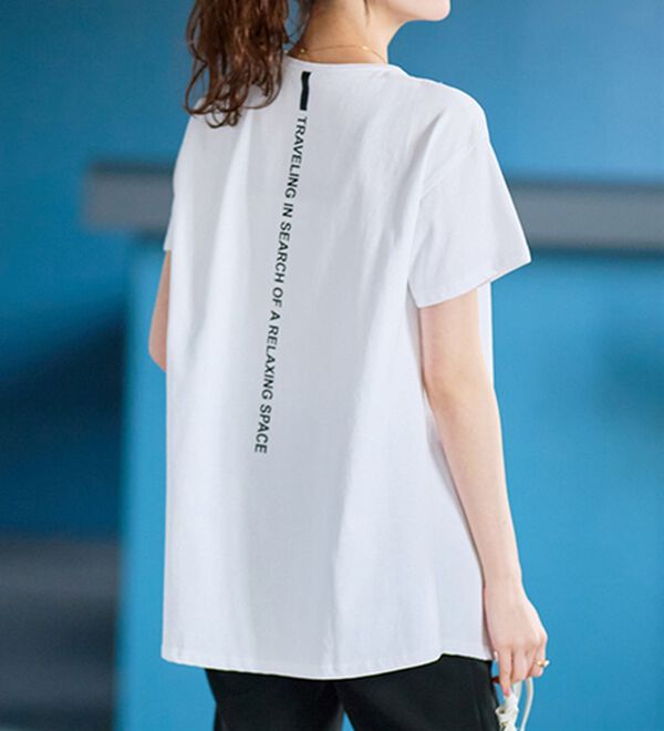 RANAN（ラナン）の「【接触冷感】ロゴプリントチュニックTシャツ（Tシャツ）」｜詳細画像