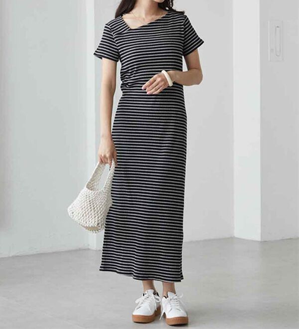 RANAN（ラナン）の「アシメネックハーフスリーブリブワンピース（その他ワンピース）」｜詳細画像