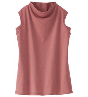 BELLUNA（ベルーナ）の「涼やか強撚綿１００％脇汗対策ハイネックタンクトップ（タンクトップ・キャミソール）」｜コーラル
