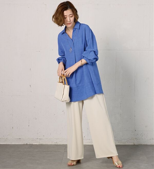 BELLUNA（ベルーナ）の「麻調素材袖タックデザインシャツチュニック（チュニック）」｜詳細画像