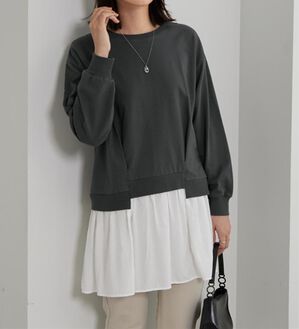 BELLUNA（ベルーナ）の「裏毛素材レイヤード風チュニック（チュニック）」｜チャコール