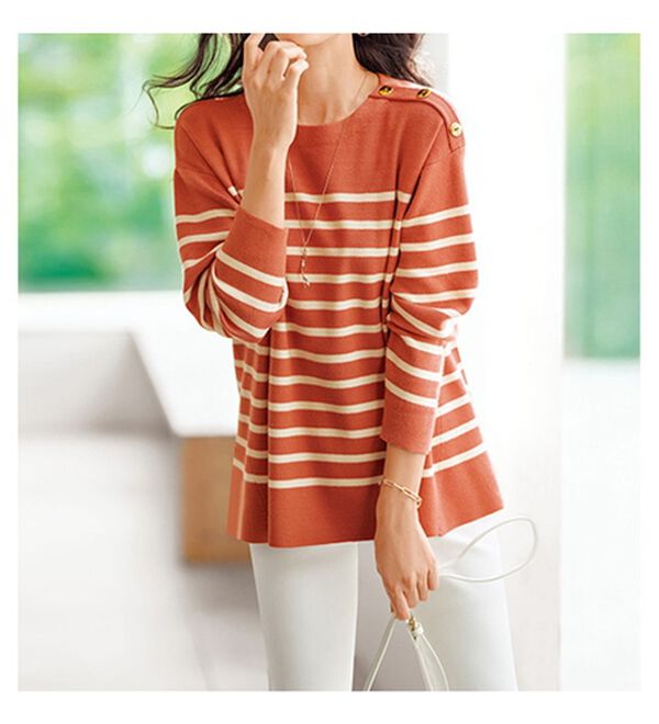 BELLUNA（ベルーナ）の「肩ボタン使いボーダーニットプルオーバー（ニット・セーター）」｜詳細画像