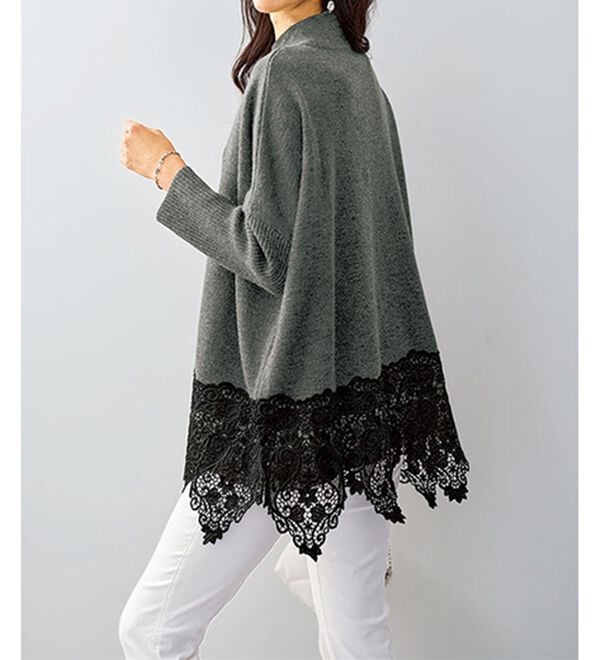 BELLUNA（ベルーナ）の「裾レース切替ポンチョ風ニットチュニック（チュニック）」｜詳細画像