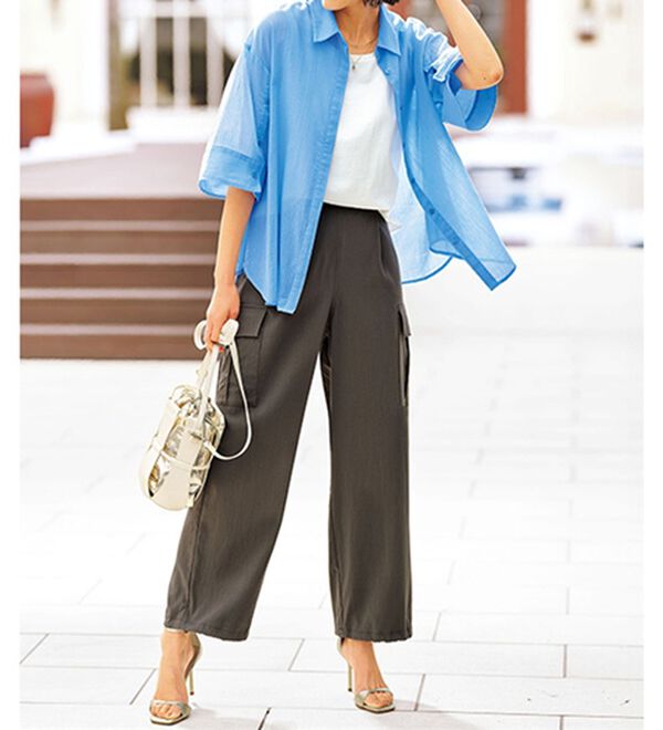 BELLUNA（ベルーナ）の「楊柳コットン袖ボタンデザインシャツ（シャツ）」｜詳細画像