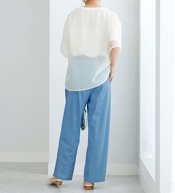 GeeRA（ジーラ）の「【接触冷感】穿いて感激！キレイ見えする楽ちんワイドデニムパンツ（ワイドパンツ・ガウチョ）」｜詳細画像